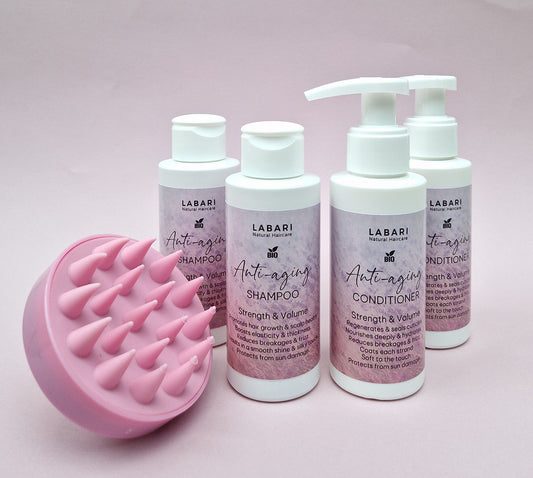 Special offer !  2 Anti-Aging Shampoo 100 ml & 2 Conditioner 100 ml + Scalp massager